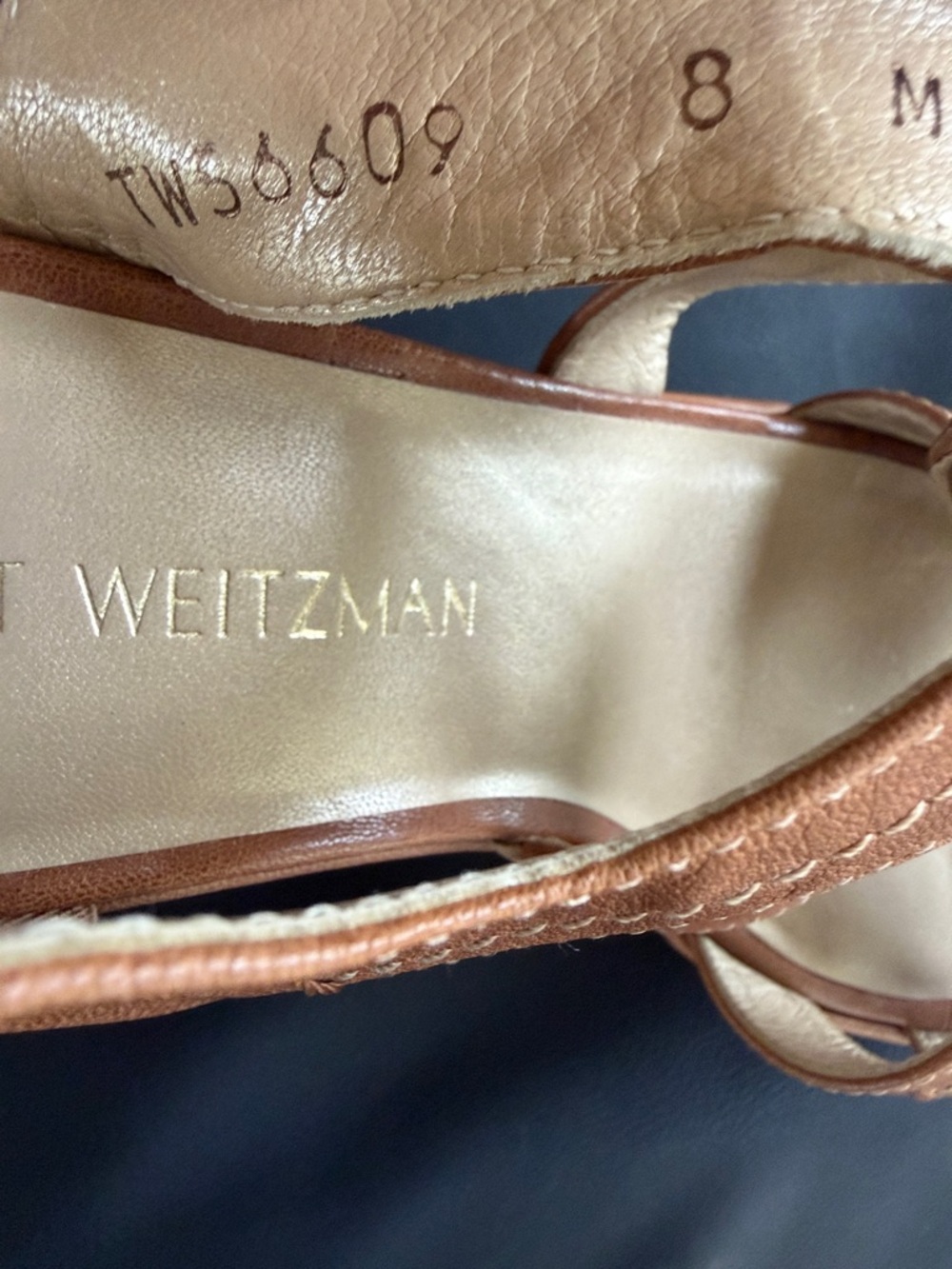 Stuart Weitzman Cognac Leather Strappy Wedge Sandals Size 8M - Picture 6 of 8